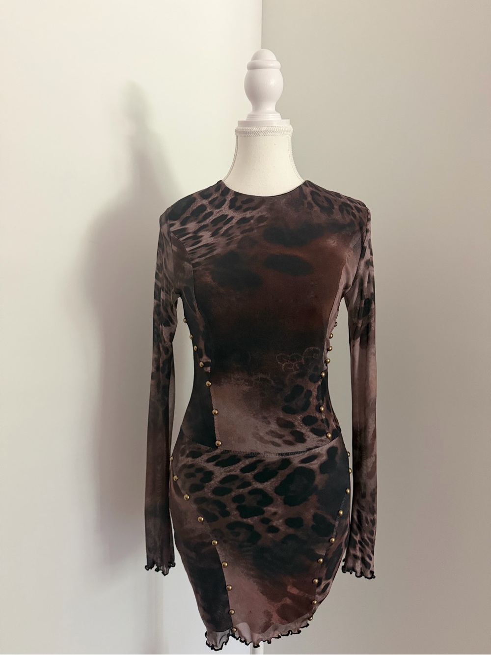 Windsor Brown Animal-Print Long Sleeve Mini Dress